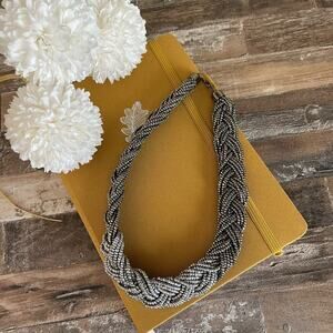 New White House Black Market Gunmetal Silver Braided Bead Necklace